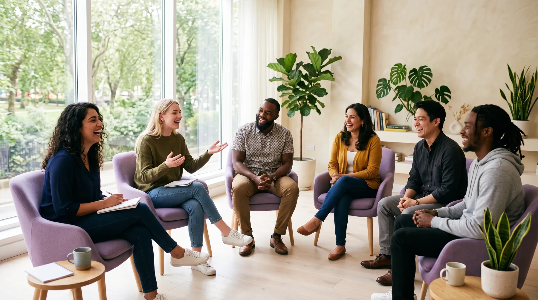 Adults sitting in a circle practising a language together