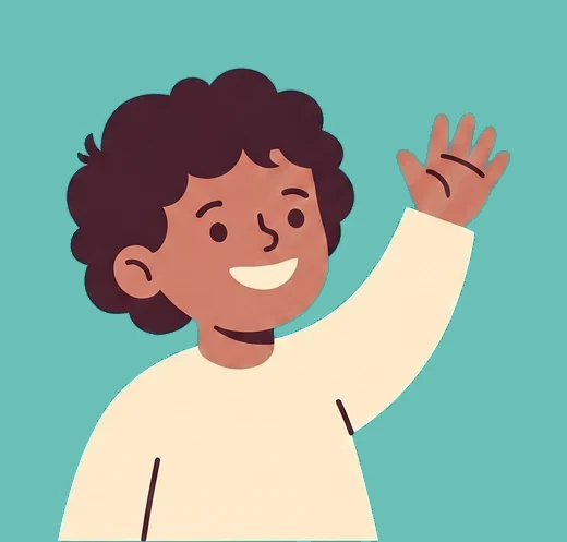 The boy waves hello